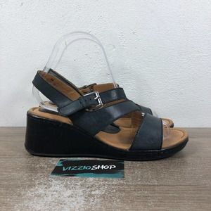 BOC by Born Black Strappy Wedge Sandals Shoes Women's 8 M Z32003
